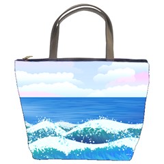 Illustration Landscape Sea Ocean Waves Beach Blue Bucket Bag by Mog4mog4