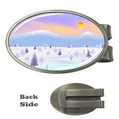 Vector Winter Landscape Sunset Evening Snow Money Clips (oval)  by Mog4mog4