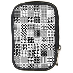 Black And White Geometric Patterns Compact Camera Leather Case by Bakwanart