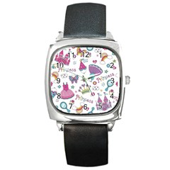 Princess Element Background Material Square Metal Watch by Bakwanart