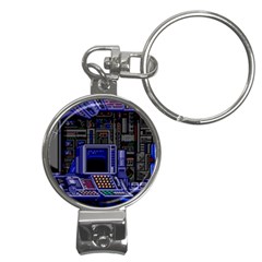 Blue Computer Monitor With Chair Game Digital Wallpaper, Digital Art Nail Clippers Key Chain by Bakwanart