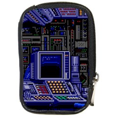 Blue Computer Monitor With Chair Game Digital Wallpaper, Digital Art Compact Camera Leather Case by Bakwanart