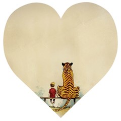 Tiger Sitting Beside Boy Painting Parody Cartoon Wooden Puzzle Heart by Bakwanart