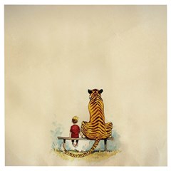 Tiger Sitting Beside Boy Painting Parody Cartoon Wooden Puzzle Square by Bakwanart