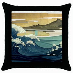 Sea Asia, Waves Japanese Art The Great Wave Off Kanagawa Throw Pillow Case (black) by Bakwanart