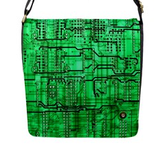 Green Circuit Board Computer Flap Closure Messenger Bag (l) by Bakwanart