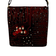 Red Computer Circuit Board Flap Closure Messenger Bag (l) by Bakwanart