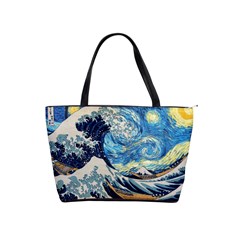 The Great Wave Of Kanagawa Painting Hokusai, Starry Night Vincent Van Gogh Classic Shoulder Handbag by Bakwanart