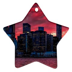 Skyline Sunset United States Reflection Usa,new York Manhattan Ornament (star)