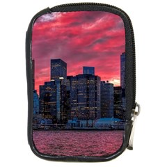 Skyline Sunset United States Reflection Usa,new York Manhattan Compact Camera Leather Case by Bakwanart