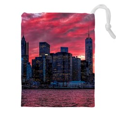 Skyline Sunset United States Reflection Usa,new York Manhattan Drawstring Pouch (4xl) by Bakwanart