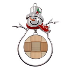 Wooden Wickerwork Texture Square Pattern Metal Snowman Ornament by 99art