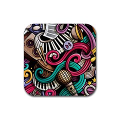 Doodle Colorful Music Doodles Rubber Coaster (square) by 99art