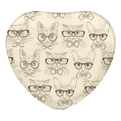 Seamless Pattern Hand Drawn-cats-with Hipster Accessories Heart Glass Fridge Magnet (4 Pack) by Vaneshart