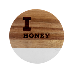 I Love Honey Marble Wood Coaster (round) by ilovewhateva