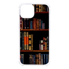 Assorted Title Of Books Piled In The Shelves Assorted Book Lot Inside The Wooden Shelf Iphone 13 Tpu Uv Print Case by 99art