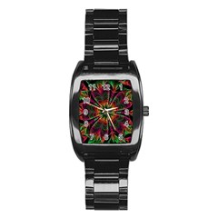 Multicolored Flower Mandala Wallpaper Kaleidoscope Pattern Stainless Steel Barrel Watch by 99art