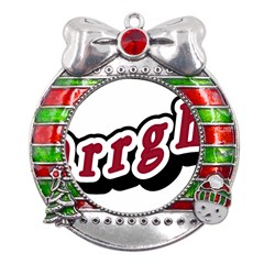 Comic-text-frustration-bother Metal X mas Ribbon With Red Crystal Round Ornament by 99art