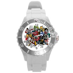 Mural Graffiti Paint Round Plastic Sport Watch (l)