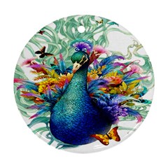 Bird-peafowl-painting-drawing-feather-birds Round Ornament (two Sides) by 99art