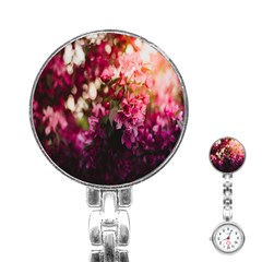 Pink Flower Stainless Steel Nurses Watch