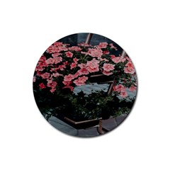 Pink Peony  Flower Rubber Round Coaster (4 Pack) by artworkshop