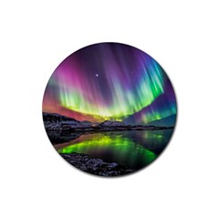 Aurora Borealis Polar Northern Lights Natural Phenomenon North Night Mountains Rubber Round Coaster (4 Pack) by B30l