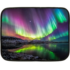 Aurora Borealis Polar Northern Lights Natural Phenomenon North Night Mountains Two Sides Fleece Blanket (mini) by B30l