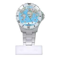 Blue White And Green World Map National Geographic Plastic Nurses Watch by B30l