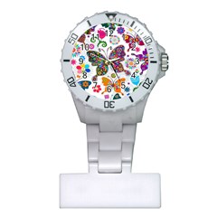 Butterflies Abstract Colorful Floral Flowers Vector Plastic Nurses Watch by B30l