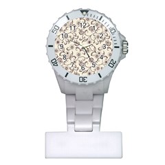 White And Brown Floral Wallpaper Flowers Background Pattern Plastic Nurses Watch by B30l