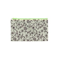 White And Brown Floral Wallpaper Flowers Background Pattern Cosmetic Bag (xs) by B30l