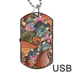 Multicolored Flower Decor Flowers Patterns Leaves Colorful Dog Tag Usb Flash (one Side) by B30l