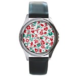 Background Vector Texture Christmas Winter Pattern Seamless Round Metal Watch