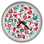 Background Vector Texture Christmas Winter Pattern Seamless Wall Clock (Silver)
