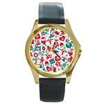 Background Vector Texture Christmas Winter Pattern Seamless Round Gold Metal Watch