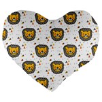 Lion Heads Pattern Design Doodle Large 19  Premium Flano Heart Shape Cushions