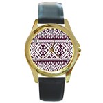 Illustration Ukrainian Folk Seamless Pattern Ornament Round Gold Metal Watch Front