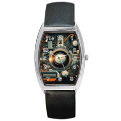 Illustrations Technology Robot Internet Processor Barrel Style Metal Watch by Cowasu