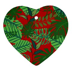 Leaves Leaf Nature Pattern Red Green Heart Ornament (two Sides) by Cowasu