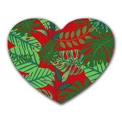 Leaves Leaf Nature Pattern Red Green Heart Mousepad by Cowasu