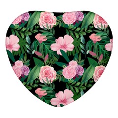 Flower Roses Pattern Floral Nature Heart Glass Fridge Magnet (4 Pack) by danenraven