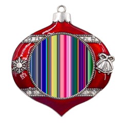 Pastel Colors Striped Pattern Metal Snowflake And Bell Red Ornament