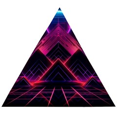 Synthwave City Retrowave Wave Wooden Puzzle Triangle by Bangk1t