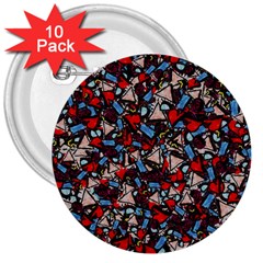 Harmonious Chaos Vibrant Abstract Design 3  Buttons (10 Pack)  by dflcprintsclothing