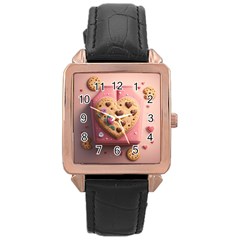 Cookies Valentine Heart Holiday Gift Love Rose Gold Leather Watch 