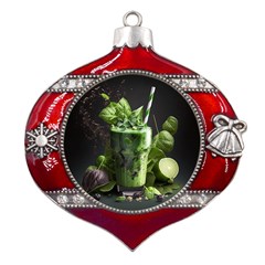 Drink Spinach Smooth Apple Ginger Metal Snowflake And Bell Red Ornament by Ndabl3x