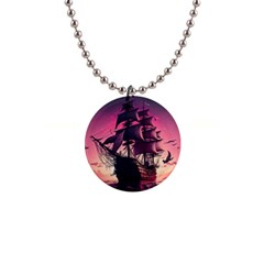 Ship Pirate Adventure Landscape Ocean Sun Heaven 1  Button Necklace by Ndabl3x