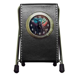 Elephant Tusks Trunk Wildlife Africa Pen Holder Desk Clock by Ndabl3x