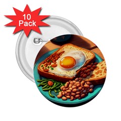 Breakfast Egg Beans Toast Plate 2 25  Buttons (10 Pack) 
